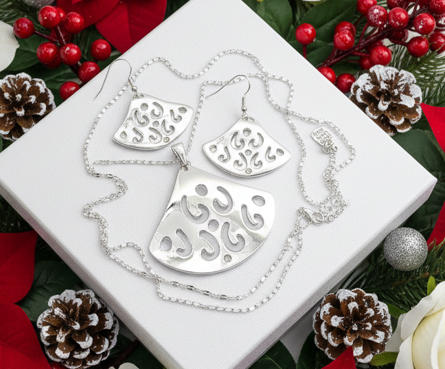 Stunning Silver Pendant, Rhinestones, and Silver Stainless Steel Chain Necklace Set, One-of-a-Kind, Created by Artistry Jewelry