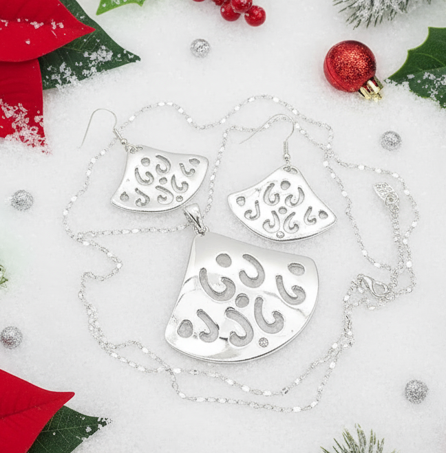 Stunning Silver Pendant, Rhinestones, and Silver Stainless Steel Chain Necklace Set, One-of-a-Kind, Created by Artistry Jewelry