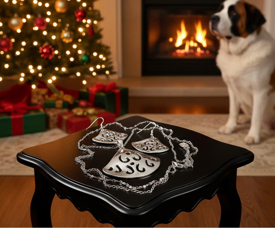 Stunning Silver Pendant, Rhinestones, and Silver Stainless Steel Chain Necklace Set, One-of-a-Kind, Created by Artistry Jewelry