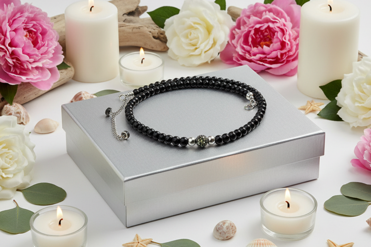 Lovely Black Pearl Beads, Cubic Zirconia, and Silver Rondelles, One-of-a-Kind, Beaded Necklace-handcrafted by Artistry Jewelry