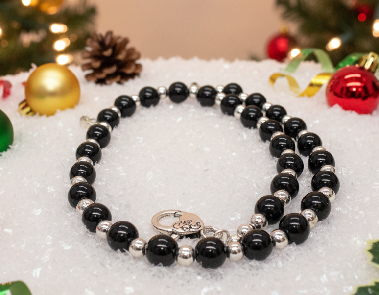 Flaunting Silver Hematite and Black Satin Pearl Beaded Necklace - handcrafted by Artistry Jewelry