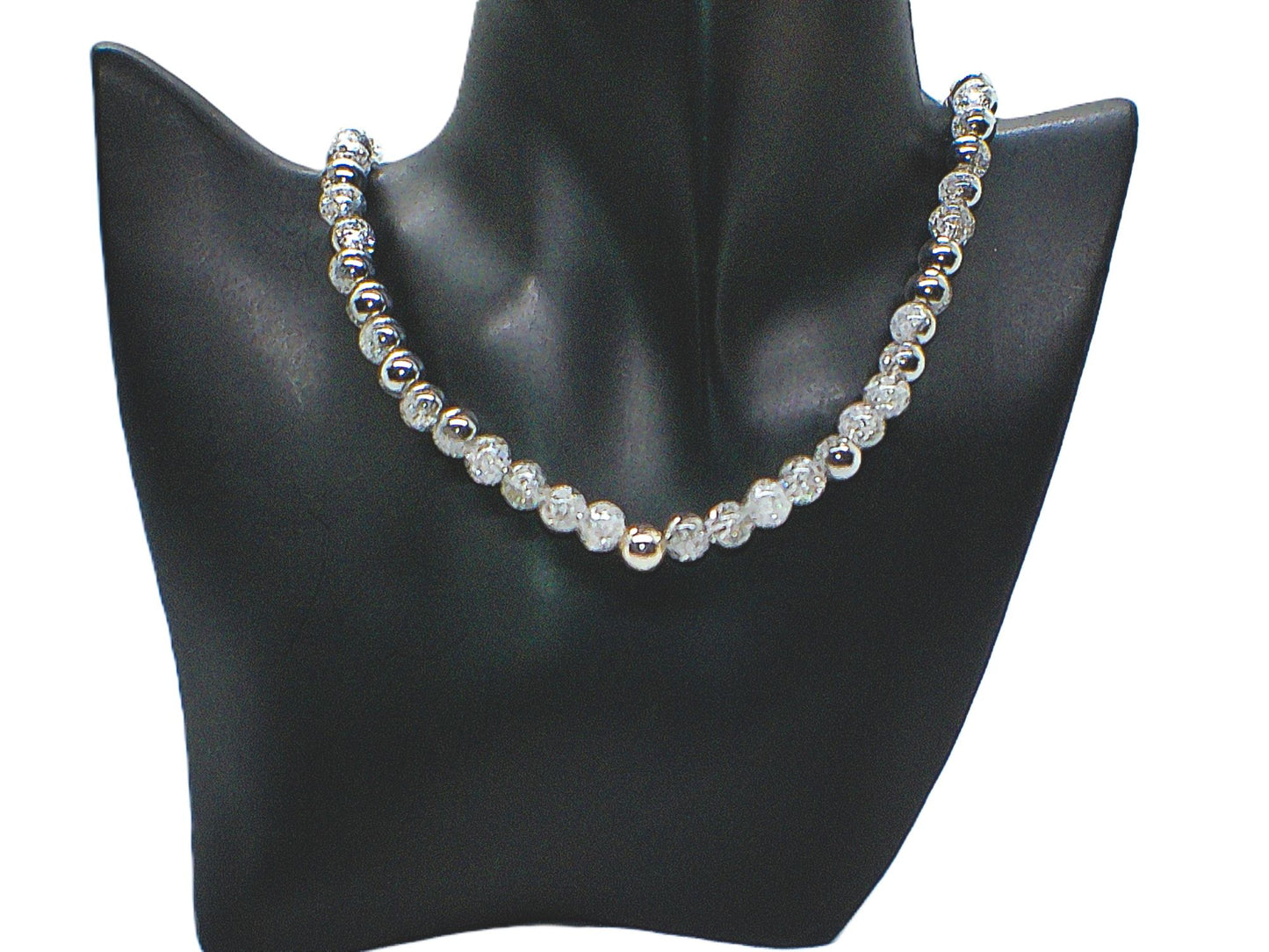 Beautiful Snow Cracked Crystal Beads and SP Hematite, Beaded Necklace Set-crafted by Artistry Jewelry