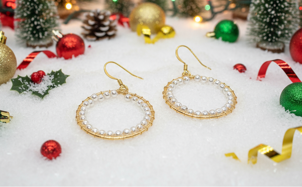 Lovely Gold and White Pearl Hoop Earrings-by Artistry Jewelry