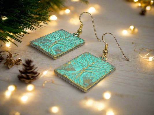 Lovely Patina Tree of Life Drop Earrings-by Artistry Jewelry