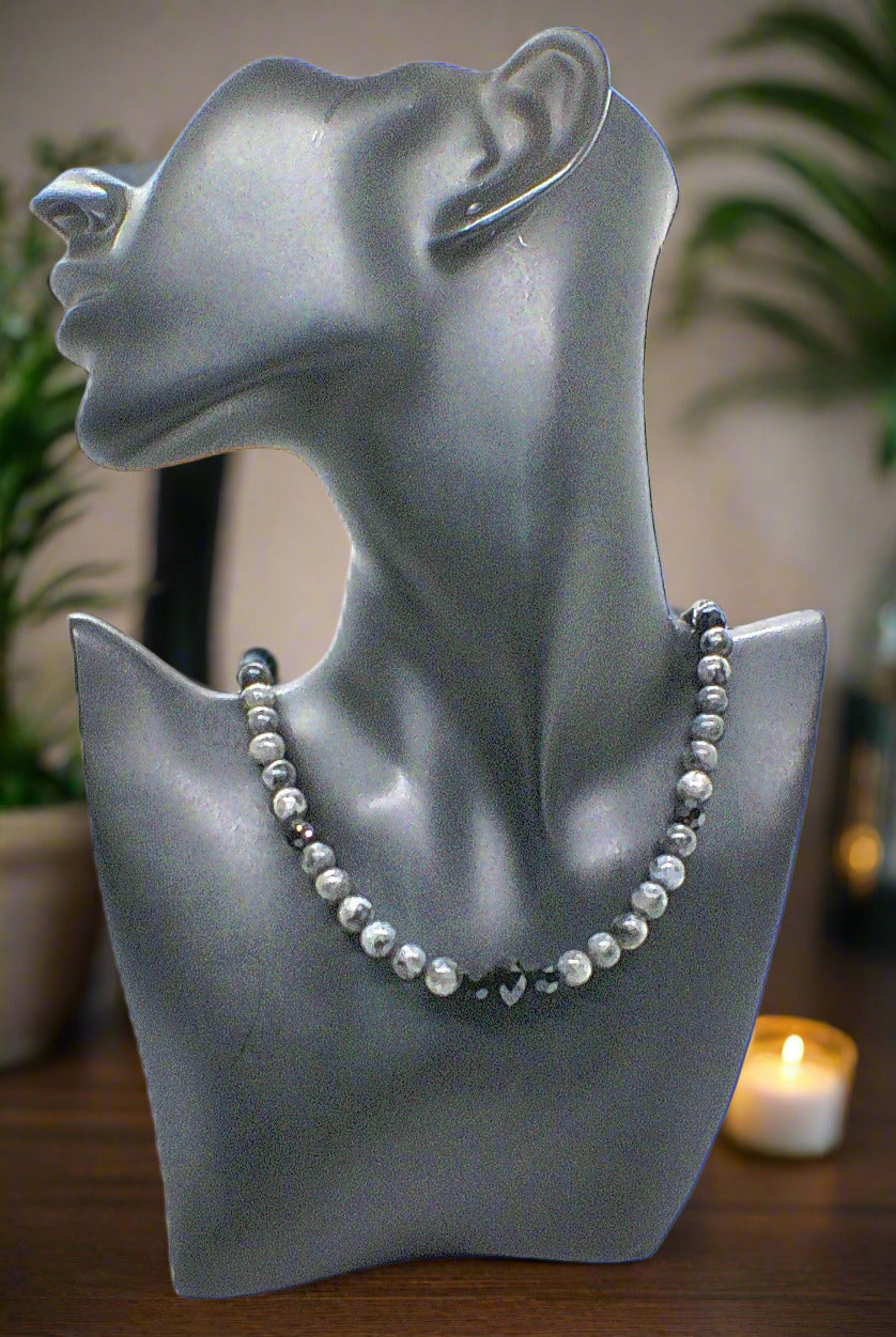 Gorgeous Natural Labradorite, Czech Crystal, Black Beads, One-of-a-Kind, Semi-precious Beaded Necklace - handcrafted by Artistry Jewelry
