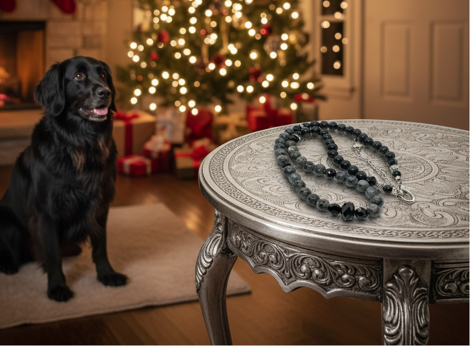 Gorgeous Natural Labradorite, Czech Crystal, Black Beads, One-of-a-Kind, Semi-precious Beaded Necklace - handcrafted by Artistry Jewelry