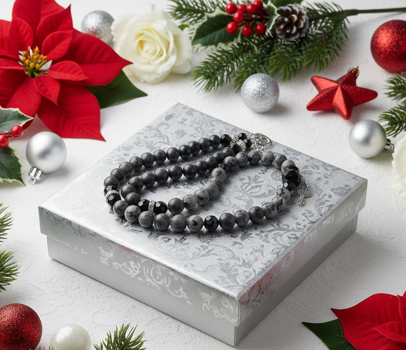 Gorgeous Natural Labradorite, Czech Crystal, Black Beads, One-of-a-Kind, Semi-precious Beaded Necklace - handcrafted by Artistry Jewelry