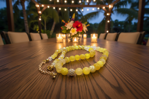 Fabulous Yellow Fire Agates and Cubic Zirconia Semi-precious, One-of-a-Kind, Beaded Necklace - handcrafted by Artistry Jewelry