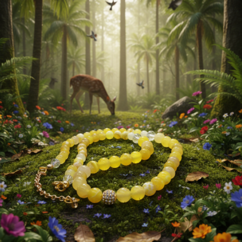Fabulous Yellow Fire Agates and Cubic Zirconia Semi-precious, One-of-a-Kind, Beaded Necklace - handcrafted by Artistry Jewelry