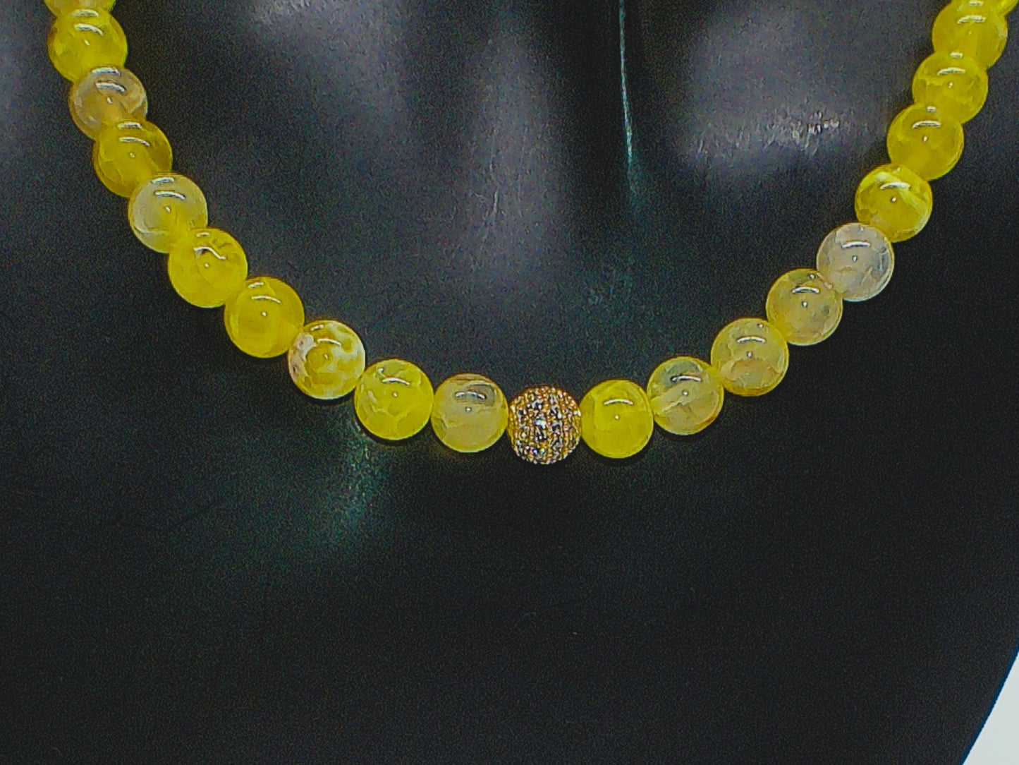 Fabulous Yellow Fire Agates and Cubic Zirconia Semi-precious, One-of-a-Kind, Beaded Necklace - handcrafted by Artistry Jewelry