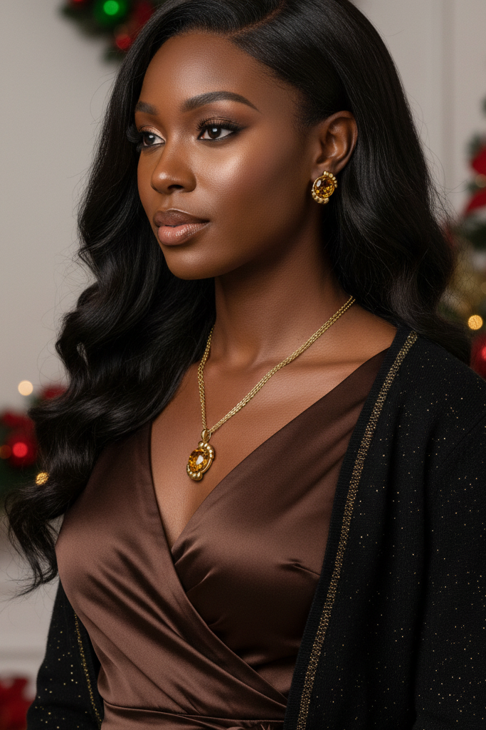 Charming Vintage Style Burnished Gold and Brown Colored Pendant, Steel Chain Necklace and Earrings Set, 18 inches, One-of-a-Kind - by Artistry Jewelry