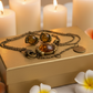 Charming Vintage Style Burnished Gold and Brown Colored Pendant, Steel Chain Necklace and Earrings Set, 18 inches, One-of-a-Kind - by Artistry Jewelry