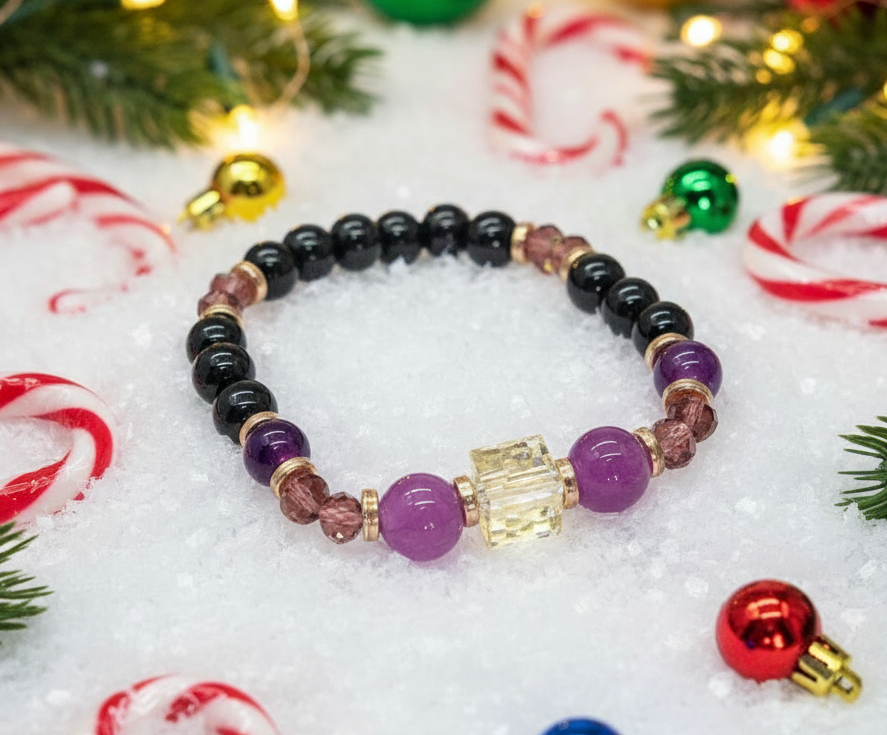 Amethyst and Black Garnet Yoga Bracelet