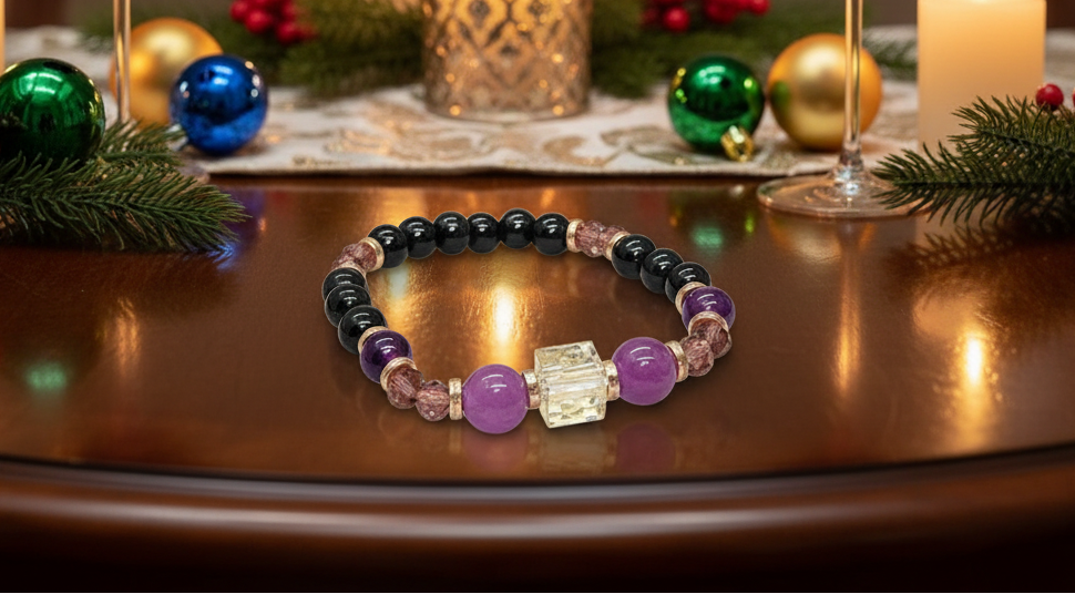 Amethyst and Black Garnet Yoga Bracelet