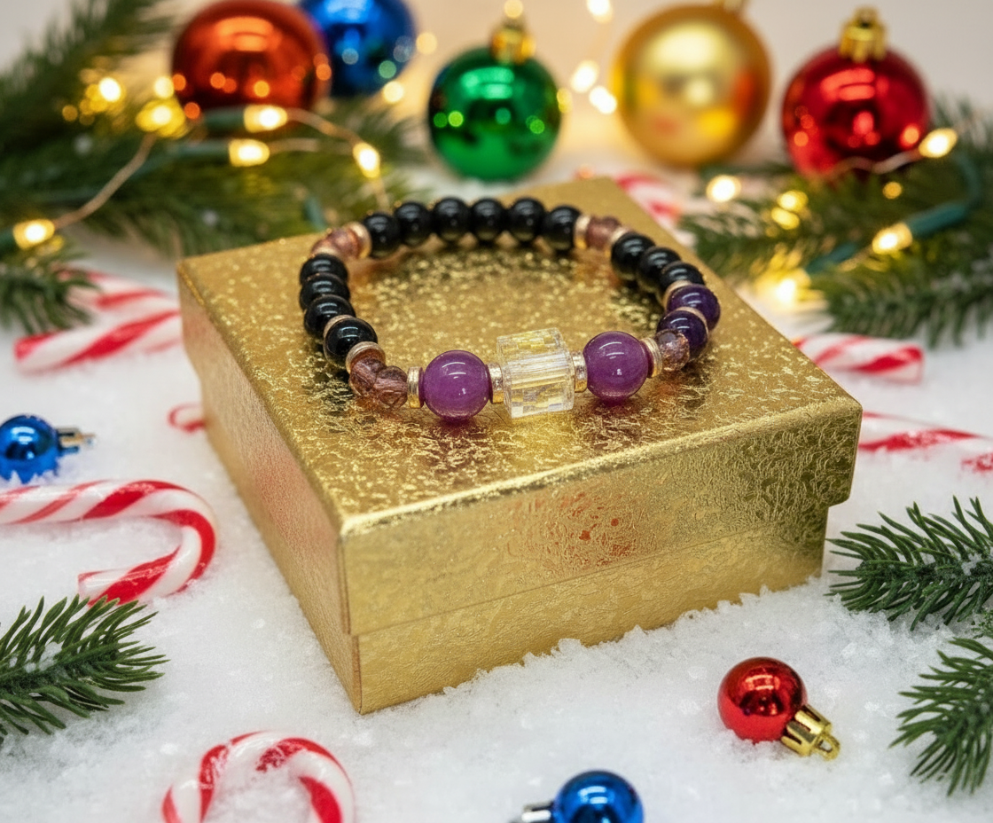Amethyst and Black Garnet Yoga Bracelet
