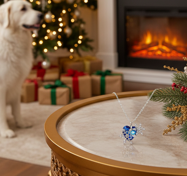 Beautiful Blue Heart and Snowflake Necklace