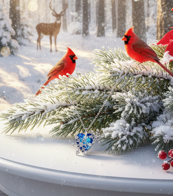 Beautiful Blue Heart and Snowflake Necklace