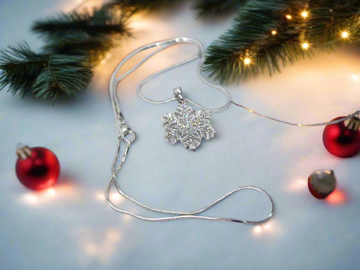 Stunning Silver Crystal Snowflake Necklace