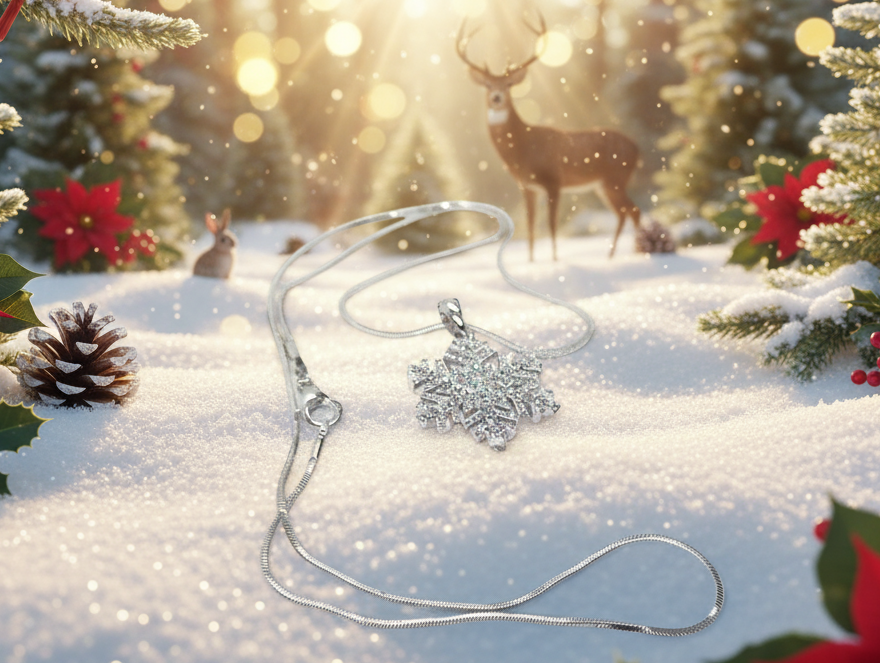 Stunning Silver Crystal Snowflake Necklace