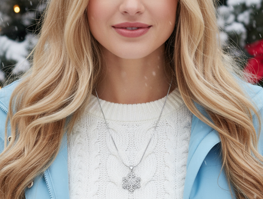 Stunning Silver Crystal Snowflake Necklace