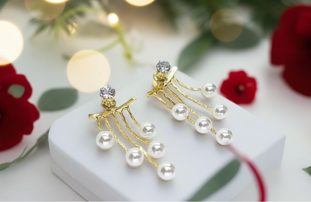Lovely Crystal and Pearl Hanging Ear Jackets