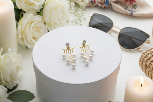 Lovely Crystal and Pearl Hanging Ear Jackets