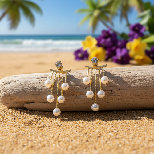 Lovely Crystal and Pearl Hanging Ear Jackets