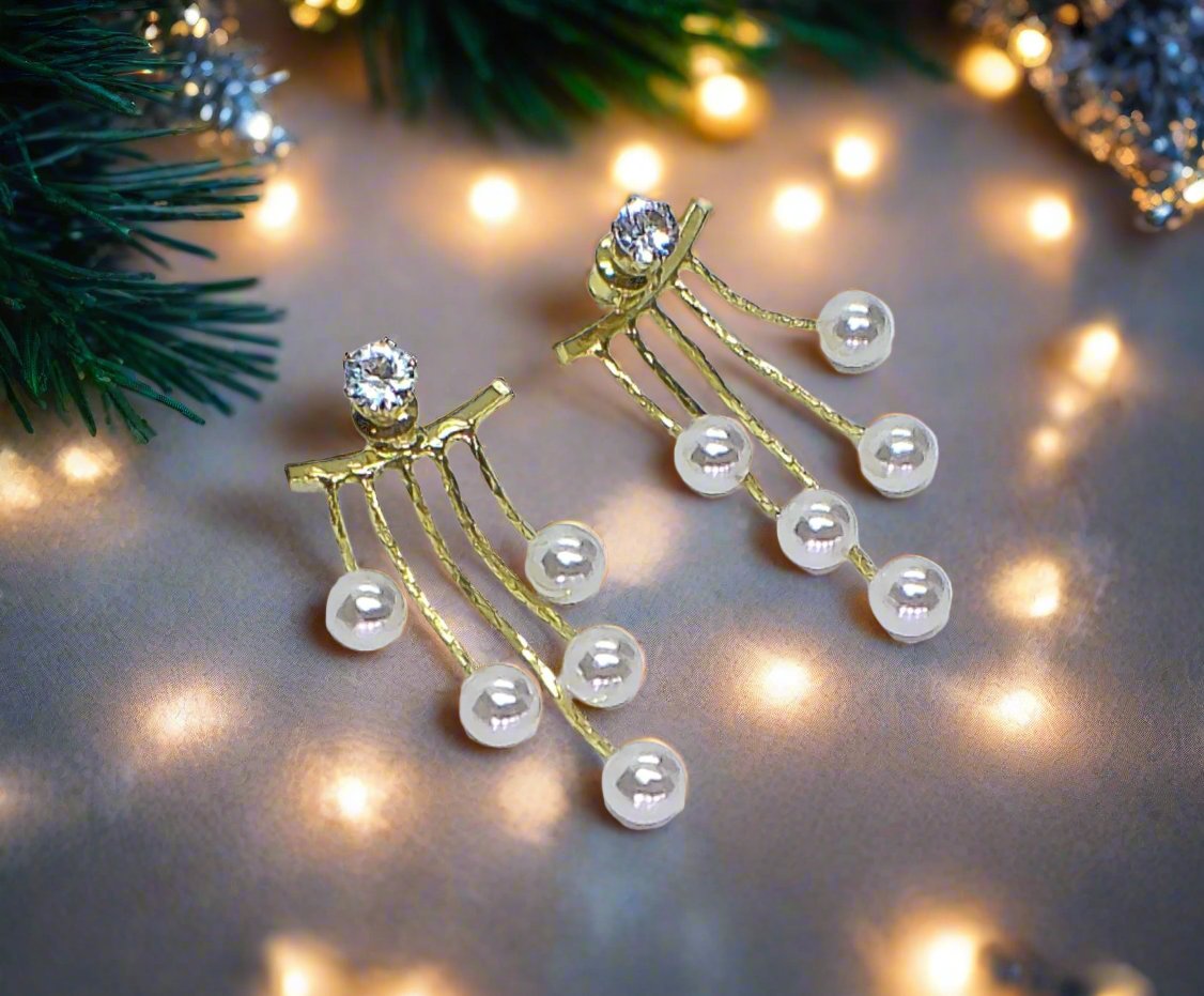 Lovely Crystal and Pearl Hanging Ear Jackets