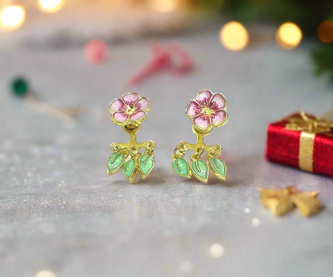 Beautiful Flowers and Leaves Hanging Ear Jackets