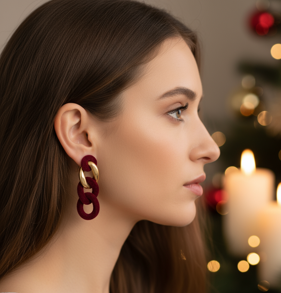 Lovely Velvet and Gold Chain Earrings