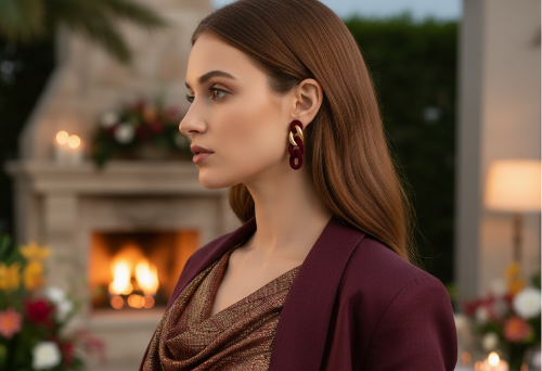 Lovely Velvet and Gold Chain Earrings