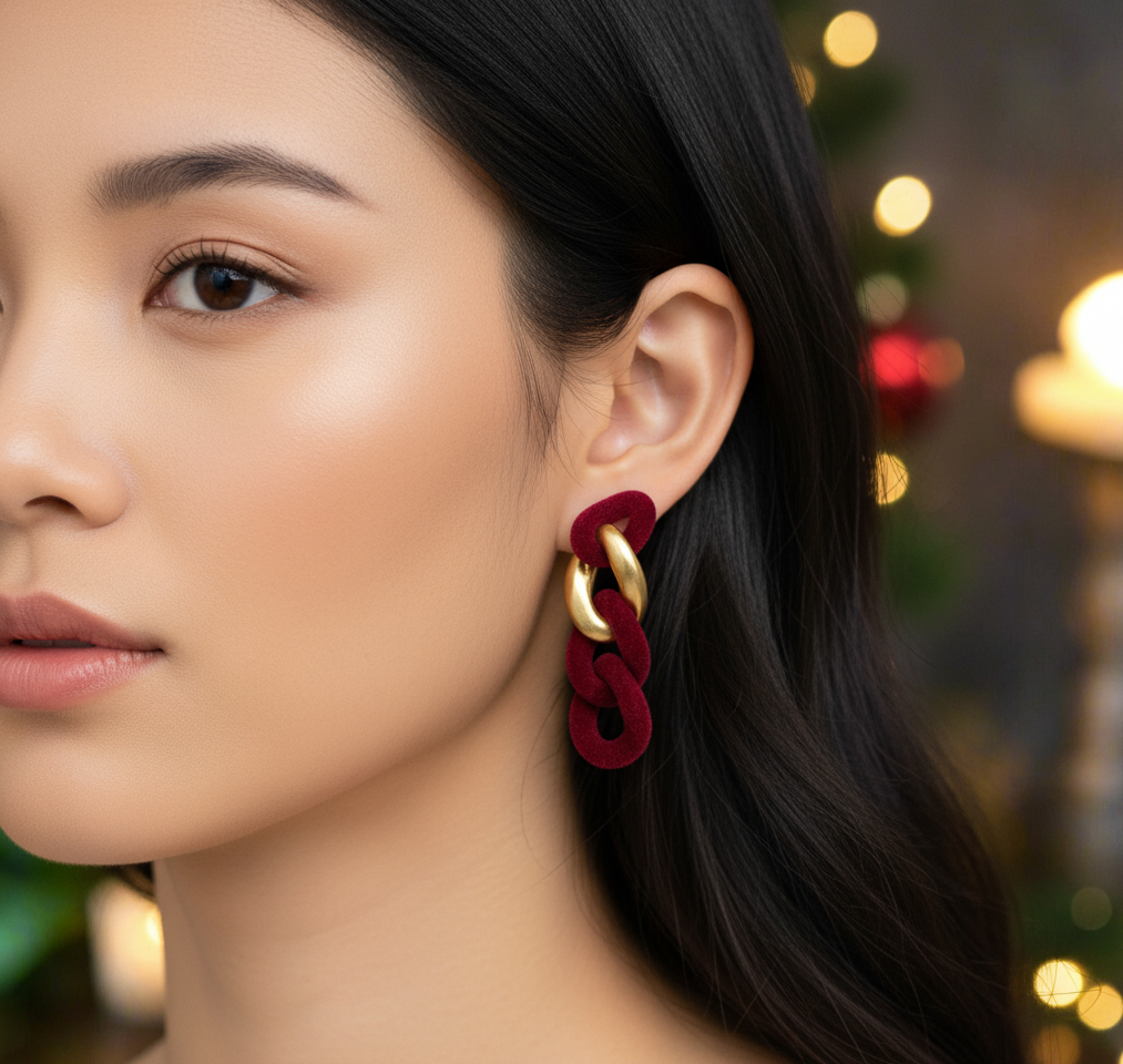 Lovely Velvet and Gold Chain Earrings