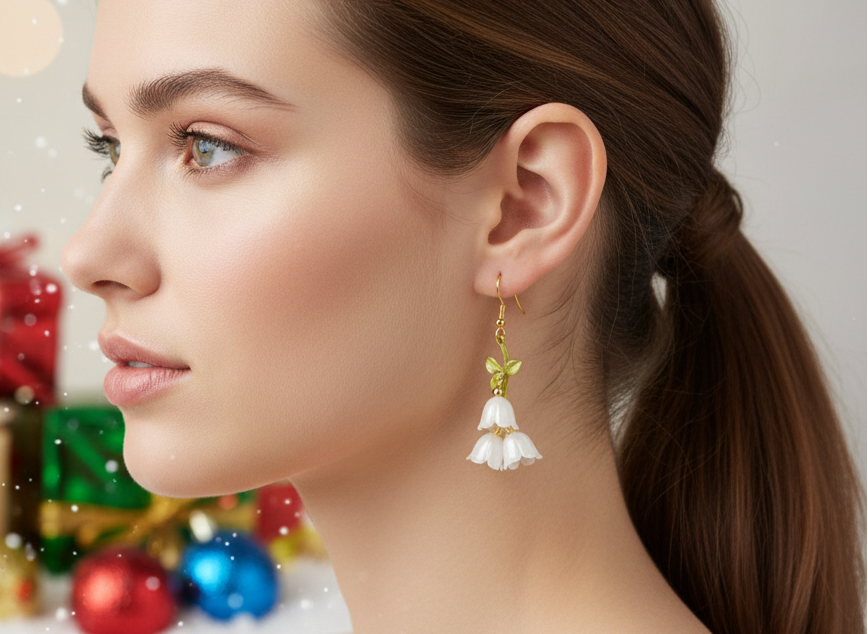 Precious White Flower Dangle Earrings