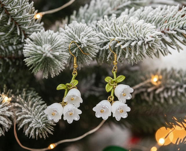 Precious White Flower Dangle Earrings