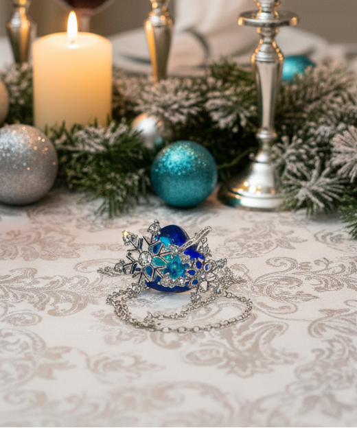 Beautiful Blue Heart and Snowflake Necklace