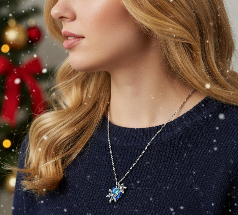 Beautiful Blue Heart and Snowflake Necklace