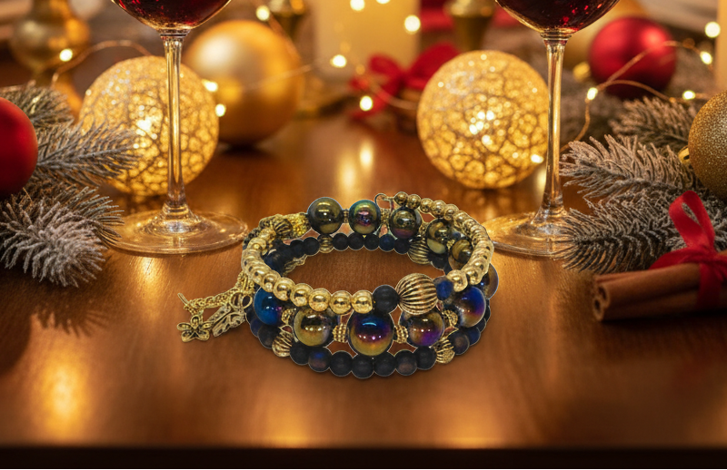 Amazing Purple and Gold Hematite Beaded Bracelet - handcrafted by Artistry Jewelry