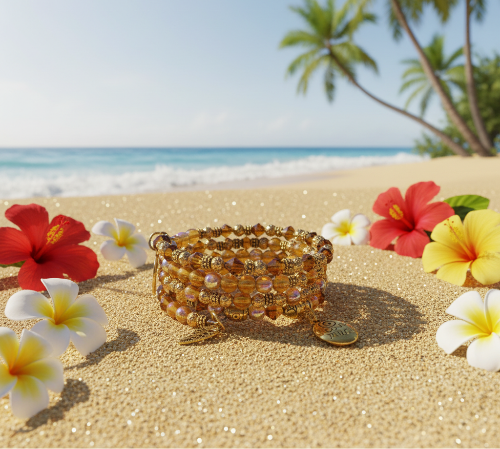 Lovely Browns, Blues, Oranges, and Gold Colors, Beaded Bracelet, One-of-a-Kind - crafted by Artistry Jewelry