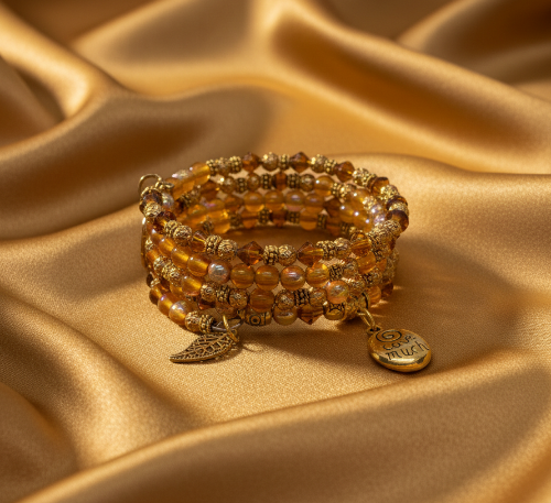 Lovely Browns, Blues, Oranges, and Gold Colors, Beaded Bracelet, One-of-a-Kind - crafted by Artistry Jewelry