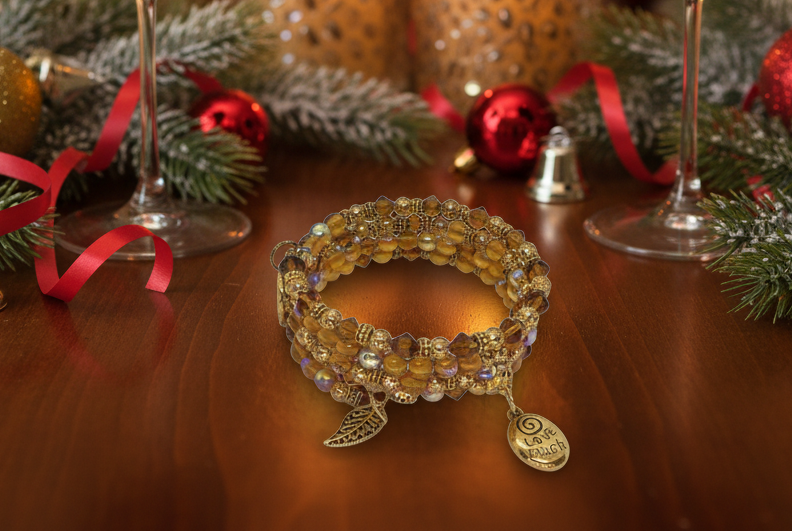 Lovely Browns, Blues, Oranges, and Gold Colors, Beaded Bracelet, One-of-a-Kind - crafted by Artistry Jewelry