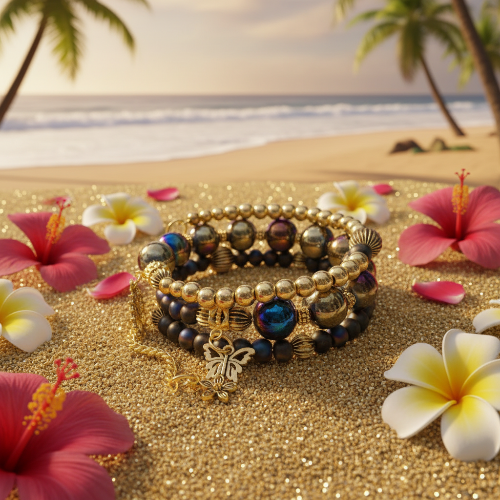 Amazing Purple and Gold Hematite Beaded Bracelet - handcrafted by Artistry Jewelry