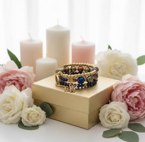 Amazing Purple and Gold Hematite Beaded Bracelet - handcrafted by Artistry Jewelry