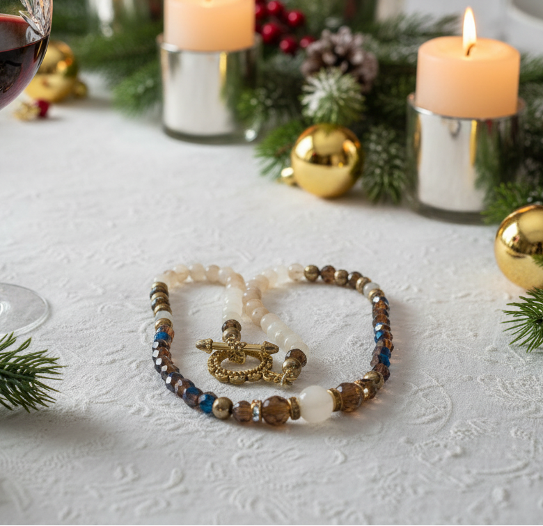 Beautiful Natural Italian Onyx, Quartz, and Crystals, One-of-a-Kind, Semi-precious Necklace-B-handcrafted by Artistry Jewelry