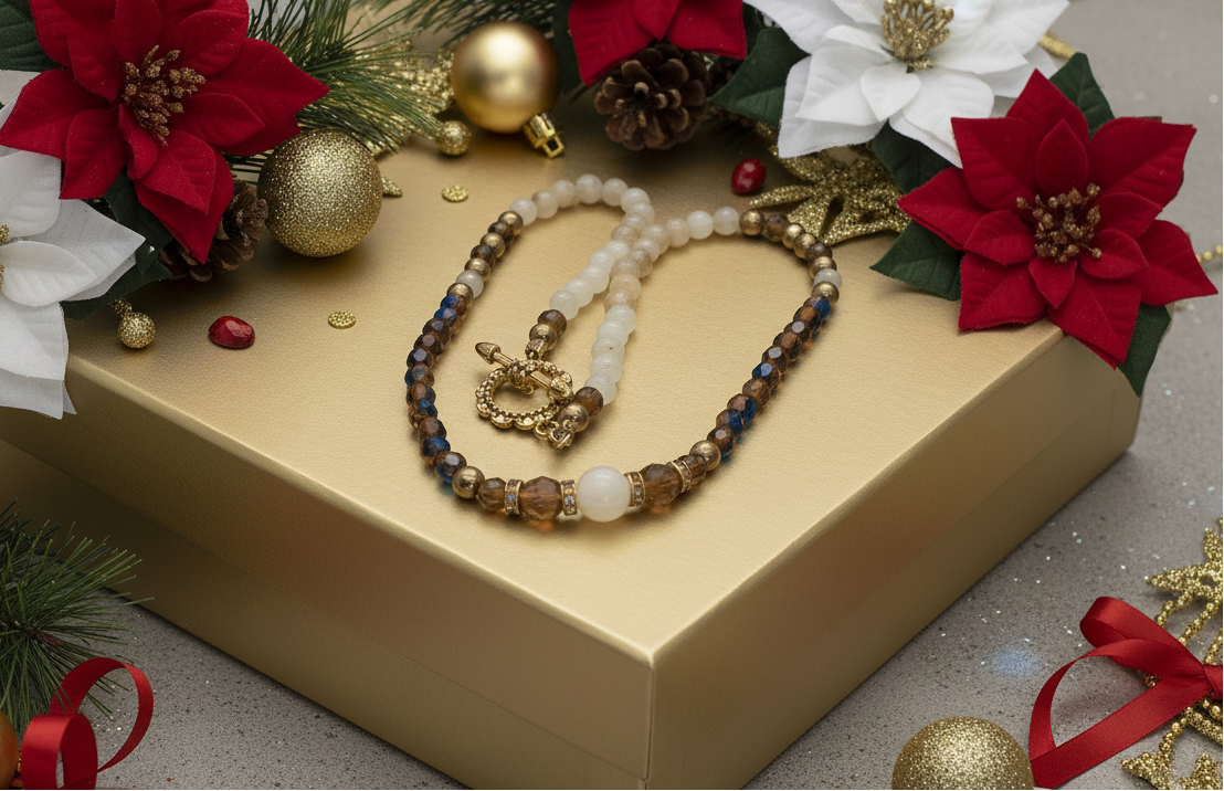 Beautiful Natural Italian Onyx, Quartz, and Crystals, One-of-a-Kind, Semi-precious Necklace-B-handcrafted by Artistry Jewelry