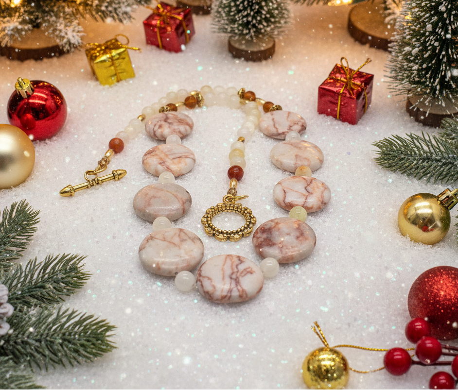 Gorgeous Natural Red Adventurine, Redline Marble and Italian Onyx, Semi-precious, One-of-a-Kind Beaded Necklace A-handcrafted by Artistry Jewelry