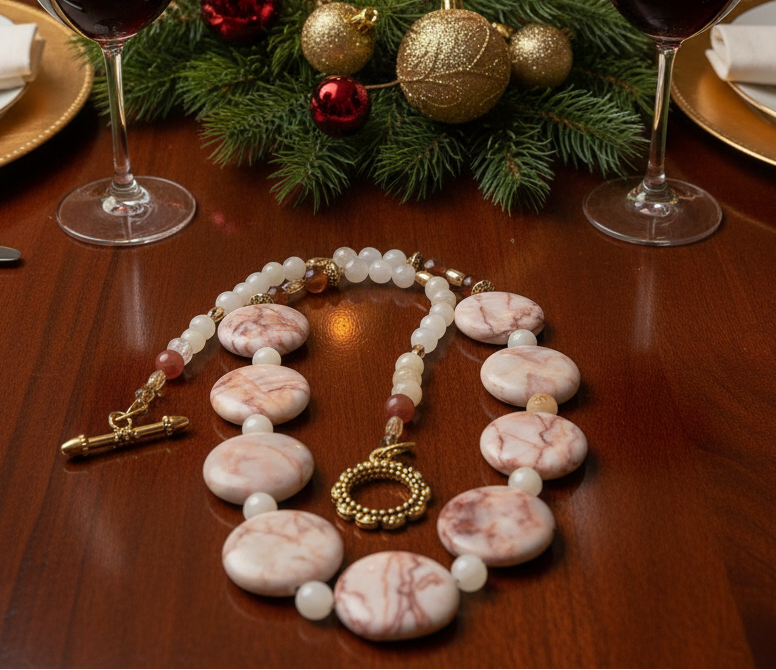 Gorgeous Natural Red Adventurine, Redline Marble and Italian Onyx, Semi-precious, One-of-a-Kind Beaded Necklace A-handcrafted by Artistry Jewelry