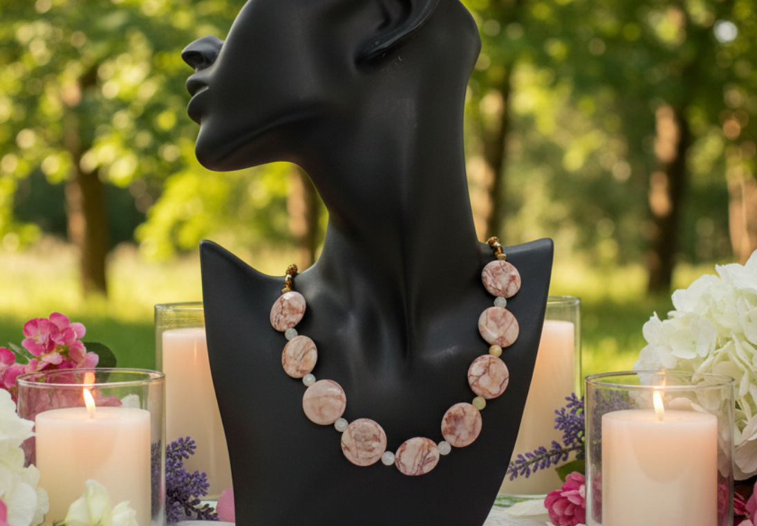 Gorgeous Natural Red Adventurine, Redline Marble and Italian Onyx, Semi-precious, One-of-a-Kind Beaded Necklace A-handcrafted by Artistry Jewelry
