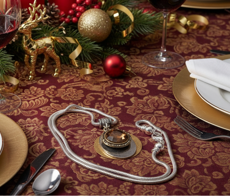 Smokey Topaz Rivoli Pendant, and Silver Snake Chain Necklace- by Artistry Jewelry