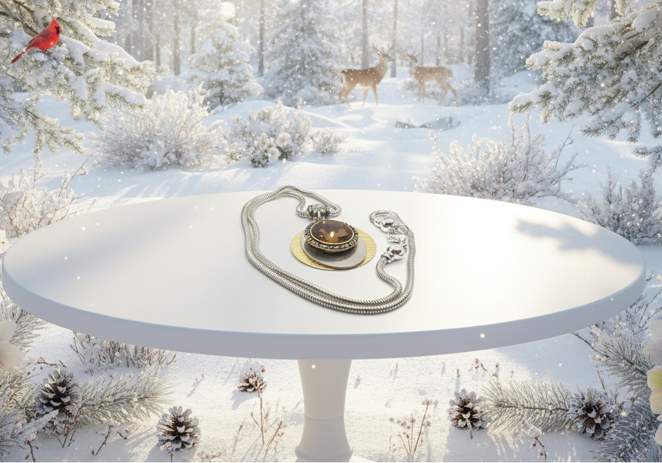 Smokey Topaz Rivoli Pendant, and Silver Snake Chain Necklace- by Artistry Jewelry