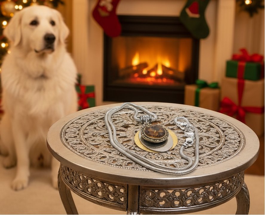 Smokey Topaz Rivoli Pendant, and Silver Snake Chain Necklace- by Artistry Jewelry